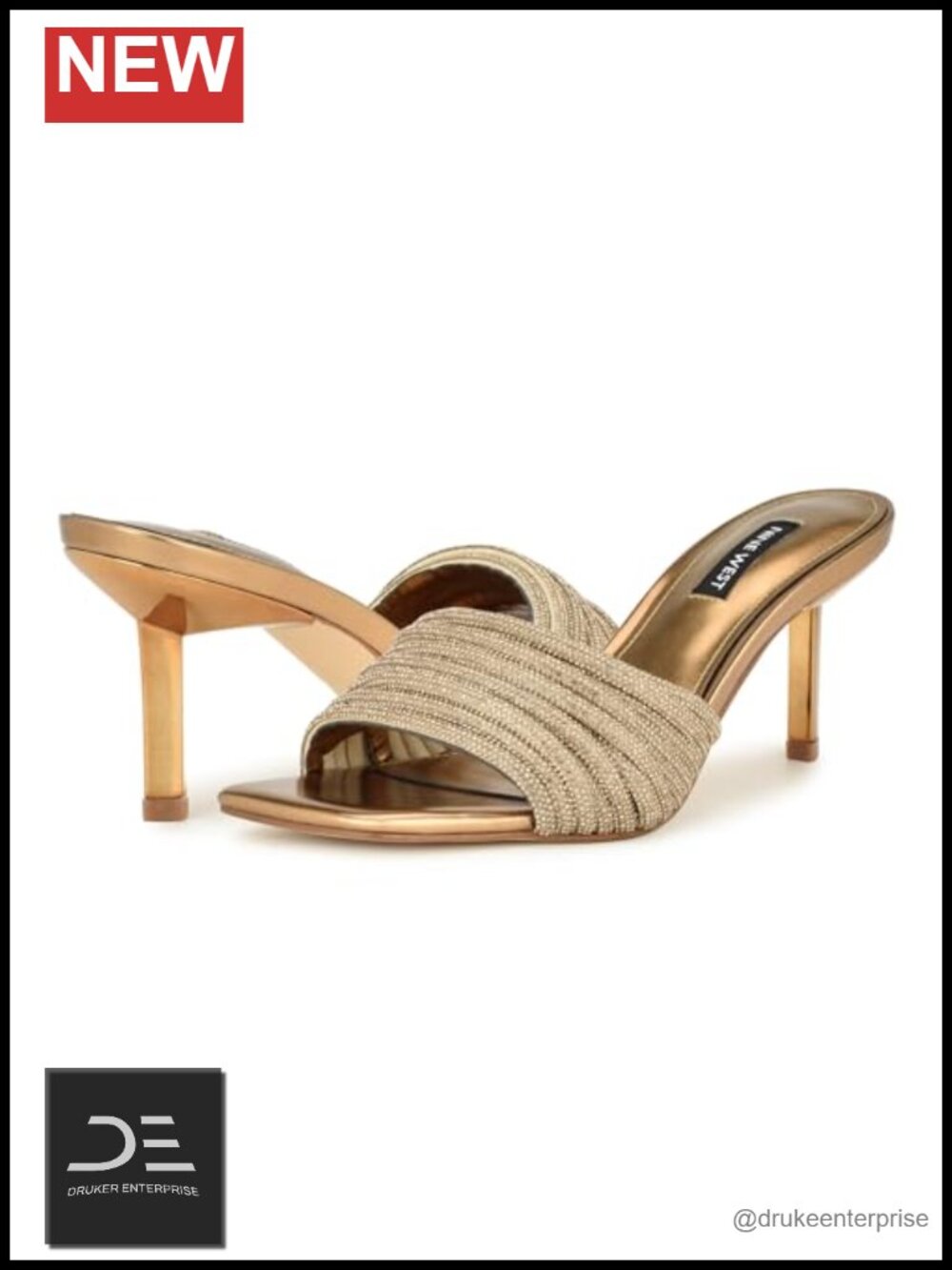 Nine West Harbor Stiletto Heel Sandals with Ankle Strap Square Toe Slip On